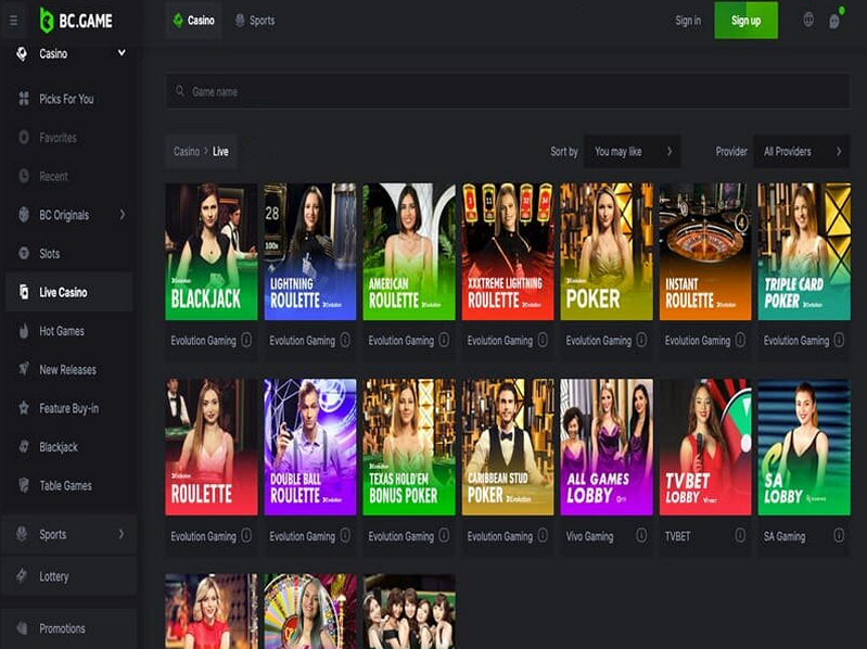 Live Games at BC.Game Casino